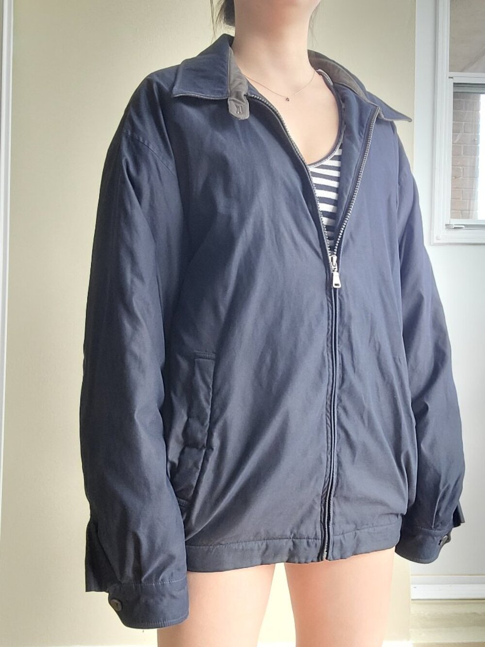 Bill Blass Vintage Bomber Navy Sherpa Lined Winter Work Jacket